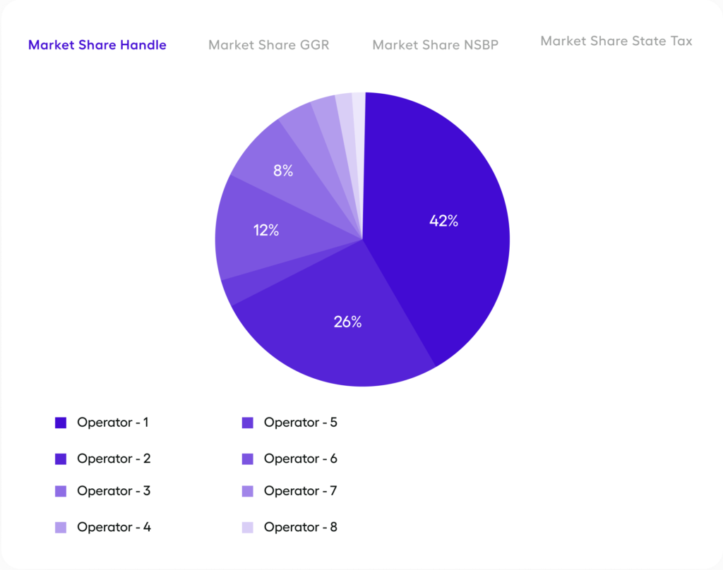 Pie chart showing the market share distribution of operator handle for iReport